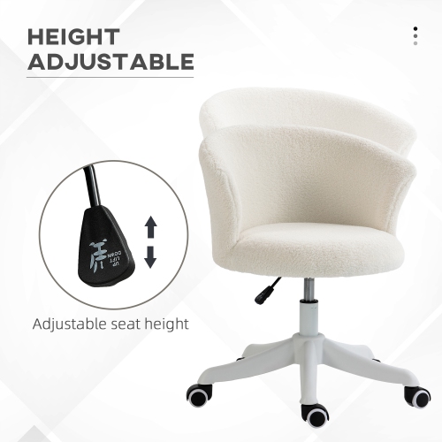 Kepooman Armless Office Chair, Fluffy Computer Desk Chair with Adjustable Height - White
