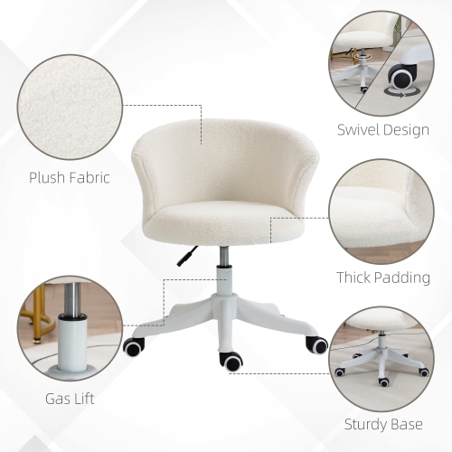 Kepooman Armless Office Chair, Fluffy Computer Desk Chair with Adjustable Height - White