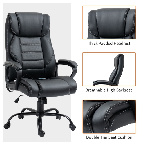 Kepooman Massage Office Chair, High Back Executive Office Chair with 6-Point Vibration, Adjustable Height, Swivel Seat and Rocking Function, Black