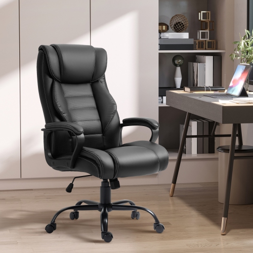 Kepooman Massage Office Chair, High Back Executive Office Chair with 6-Point Vibration, Adjustable Height, Swivel Seat and Rocking Function, Black