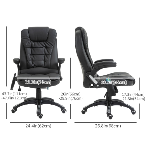 Kepooman Executive Massage Chairs Heated High Back Reclining Office Chair Swivel Leather Adjustable Vibrating Furniture - Black