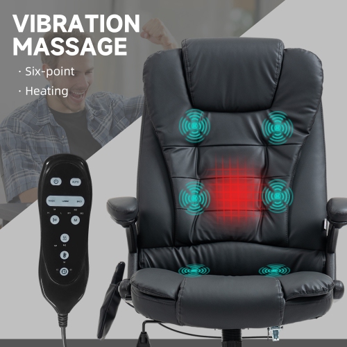 Kepooman Executive Massage Chairs Heated High Back Reclining Office Chair Swivel Leather Adjustable Vibrating Furniture - Black