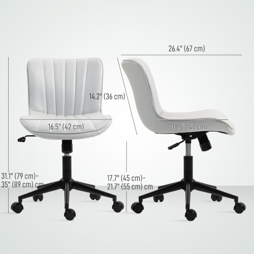 Kepooman Armless Office Chair, 360°Swivel Desk Chair with Adjustable Height & Tilt Function for Home Office - White