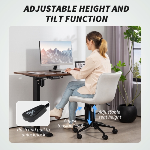 Kepooman Armless Office Chair, 360°Swivel Desk Chair with Adjustable Height & Tilt Function for Home Office - White