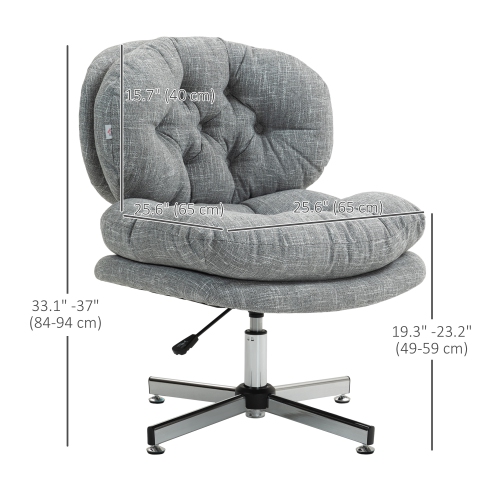 Computer Desk Chair, Armless Office Chair with Wide Padded Seat and Adjustable Height, Gray