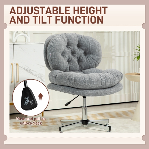 Computer Desk Chair, Armless Office Chair with Wide Padded Seat and Adjustable Height, Gray