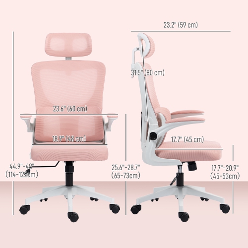 Kepooman High Back Office Chair, Mesh Computer Desk Chair with Rotatable Headrest - Pink