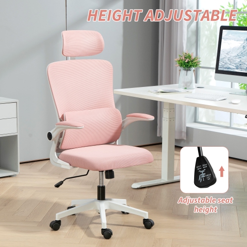 Kepooman High Back Office Chair, Mesh Computer Desk Chair with Rotatable Headrest - Pink