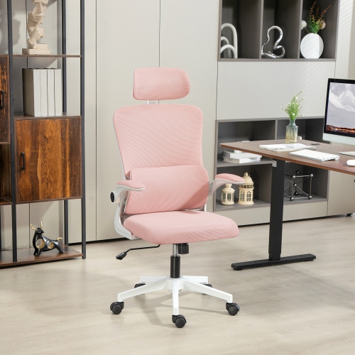 Kepooman High Back Office Chair, Mesh Computer Desk Chair with Rotatable Headrest - Pink