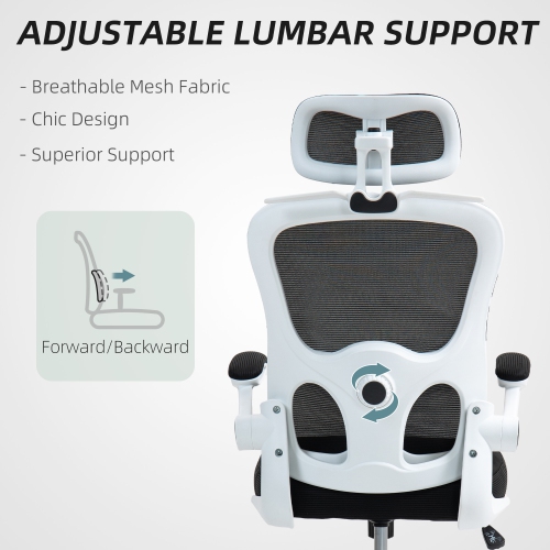 Kepooman Mesh Office Chair, Ergonomic Desk Chair with Flip-up Armrest, Rotatable Headrest, Adjustable Lumbar Support, Black