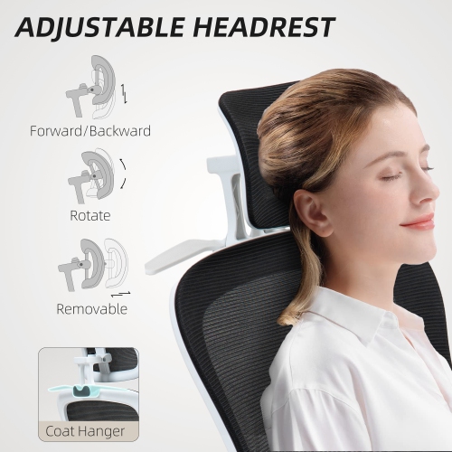 Kepooman Mesh Office Chair, Ergonomic Desk Chair with Flip-up Armrest, Rotatable Headrest, Adjustable Lumbar Support, Black