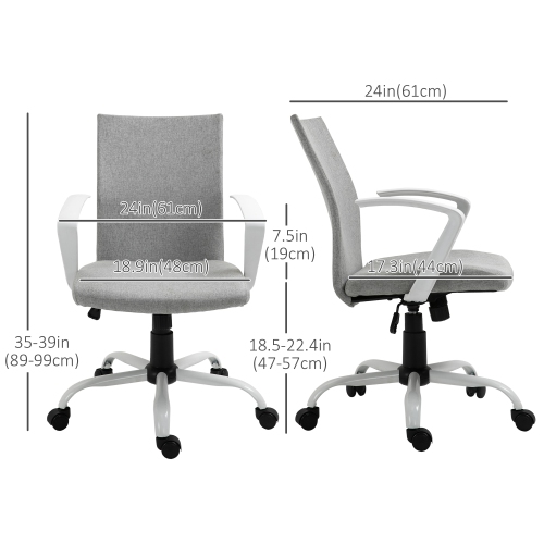 Kepooman Linen Mid Back Office Chair With Tilt Function, Swivel Computer Chair - Light Grey