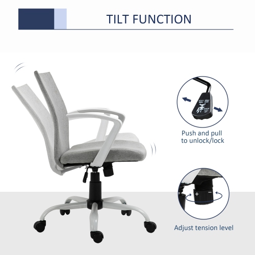 Kepooman Linen Mid Back Office Chair With Tilt Function, Swivel Computer Chair - Light Grey