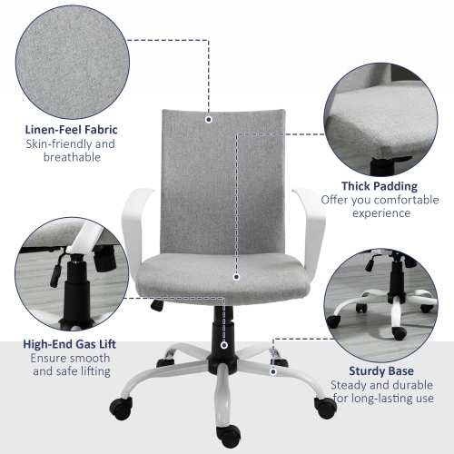 Kepooman Linen Mid Back Office Chair With Tilt Function, Swivel Computer Chair - Light Grey