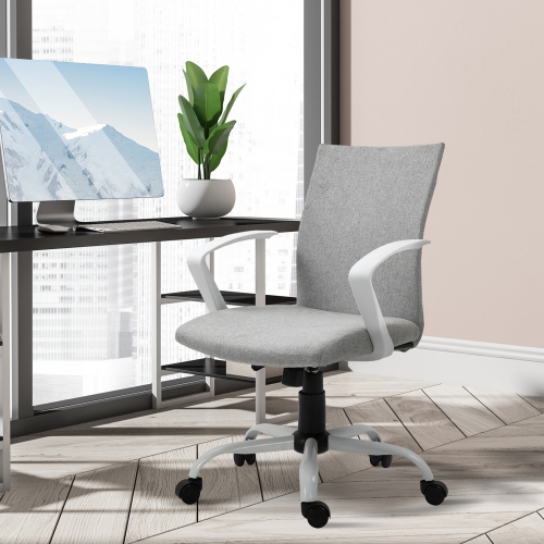 Kepooman Linen Mid Back Office Chair With Tilt Function, Swivel Computer Chair - Light Grey