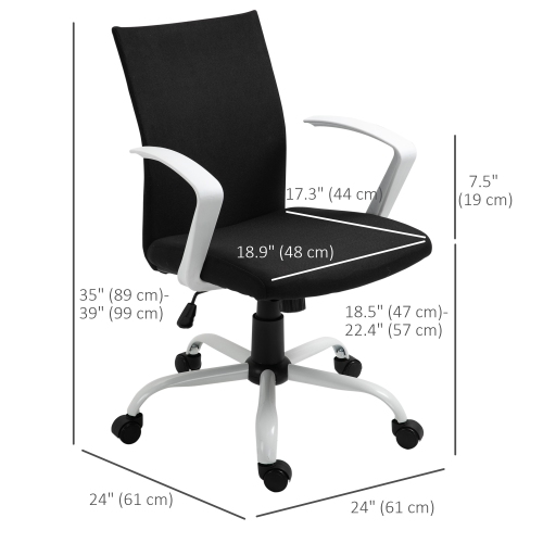 Kepooman Linen Mid Back Office Chair With Tilt Function, Swivel Computer Chair - Black