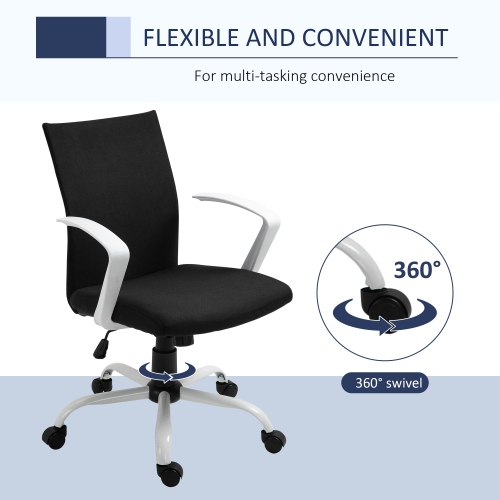 Kepooman Linen Mid Back Office Chair With Tilt Function, Swivel Computer Chair - Black