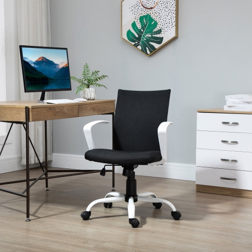 Kepooman Linen Mid Back Office Chair With Tilt Function, Swivel Computer Chair - Black