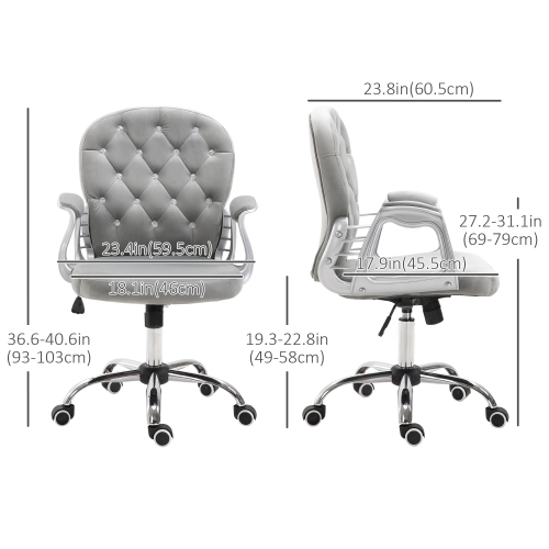 Kepooman Office Chair, Comfortable Computer Desk Chair with Padded Seat and Adjustable Height and Tufted Back - Grey