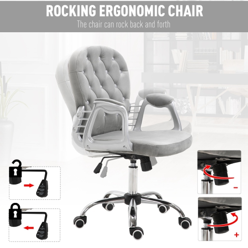 Kepooman Office Chair, Comfortable Computer Desk Chair with Padded Seat and Adjustable Height and Tufted Back - Grey