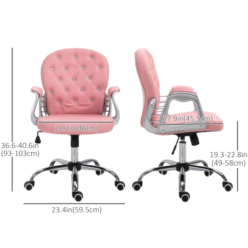 Kepooman Office Chair, Comfortable Computer Desk Chair with Padded Seat and Adjustable Height and Tufted Back - Pink