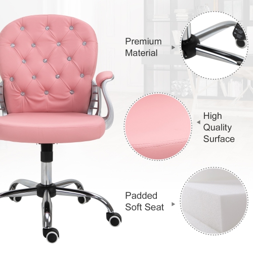Kepooman Office Chair, Comfortable Computer Desk Chair with Padded Seat and Adjustable Height and Tufted Back - Pink