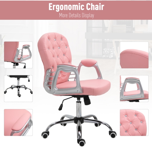 Kepooman Office Chair, Comfortable Computer Desk Chair with Padded Seat and Adjustable Height and Tufted Back - Pink