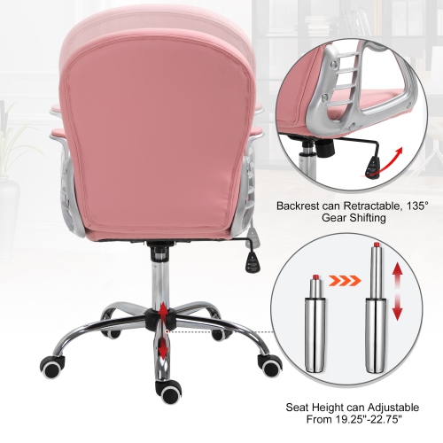 Kepooman Office Chair, Comfortable Computer Desk Chair with Padded Seat and Adjustable Height and Tufted Back - Pink