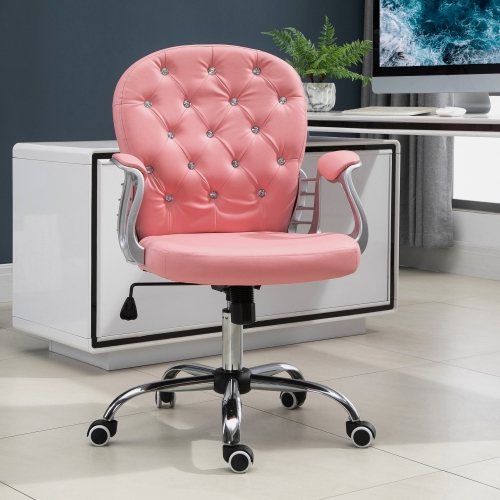 Kepooman Office Chair, Comfortable Computer Desk Chair with Padded Seat and Adjustable Height and Tufted Back - Pink