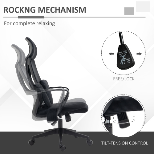 Kepooman Office Chair High Back, Ergonomic Mesh Computer Chair Executive Task Chair with Massage Lumbar Support & Headrest Rocking