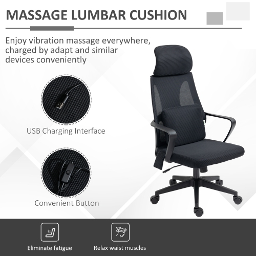 Kepooman Office Chair High Back, Ergonomic Mesh Computer Chair Executive Task Chair with Massage Lumbar Support & Headrest Rocking