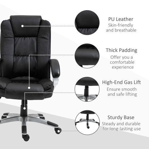 Kepooman High Back Executive Office Chair Adjustable Desk Seat Swivel PU Leather Computer Chair with Padded Armrests