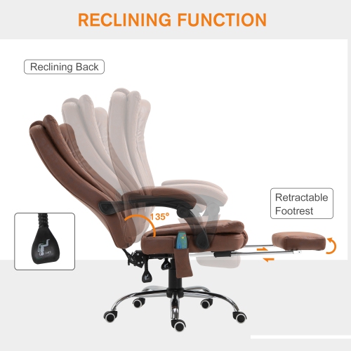 Kepooman Office Chair 6-point Vibration Massage Chair Micro Fiber Recliner with Retractable Footrest - Brown