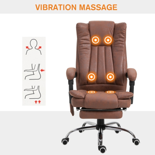 Kepooman Office Chair 6-point Vibration Massage Chair Micro Fiber Recliner with Retractable Footrest - Brown
