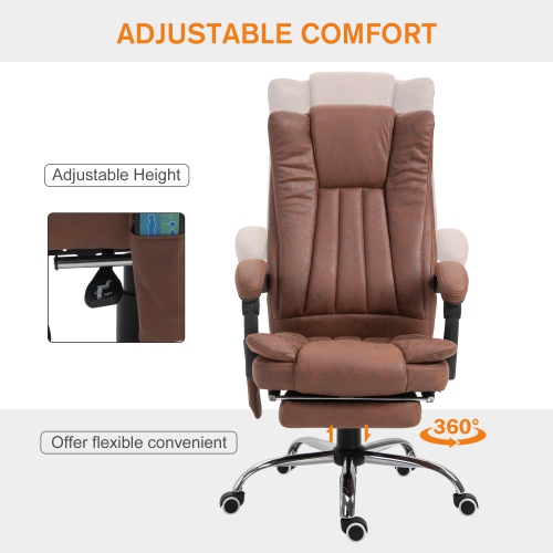 Kepooman Office Chair 6-point Vibration Massage Chair Micro Fiber Recliner with Retractable Footrest - Brown