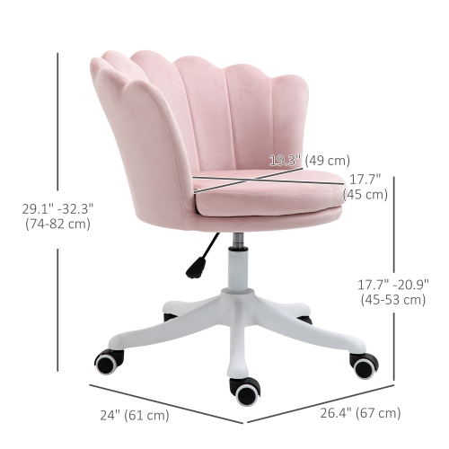 Kepooman Adjustable Height Study Chair, Mid Back Berber Fleece Office Chair with Swivel Wheels for Living Room - Pink