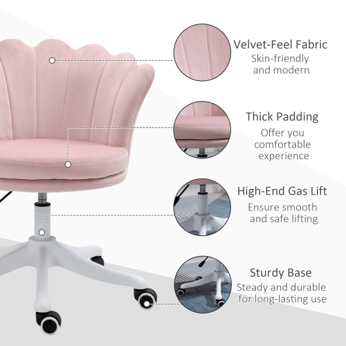 Kepooman Adjustable Height Study Chair, Mid Back Berber Fleece Office Chair with Swivel Wheels for Living Room - Pink