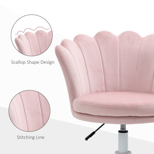 Kepooman Adjustable Height Study Chair, Mid Back Berber Fleece Office Chair with Swivel Wheels for Living Room - Pink