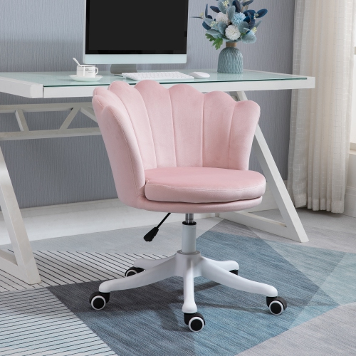 Kepooman Adjustable Height Study Chair, Mid Back Berber Fleece Office Chair with Swivel Wheels for Living Room - Pink