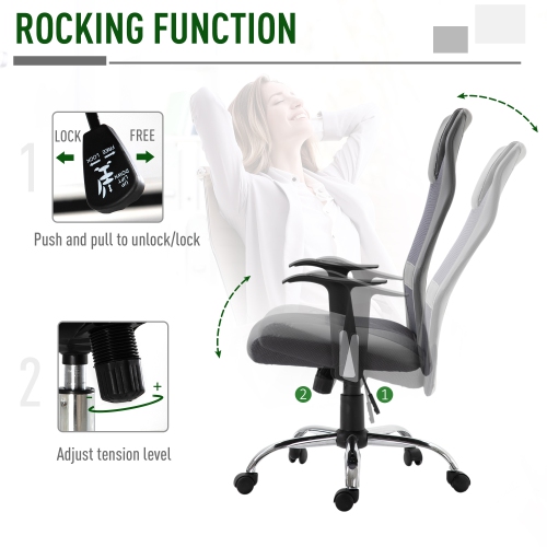 Kepooman Ergonomic Office Chair with Thick Padded Headrest, Mesh Computer Desk Chair with Tilt Function, Armrest, Gray