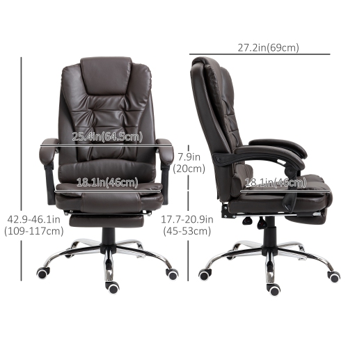 Kepooman High Back Office Chair PU Leather Executive Office Chair with Retractable Footrest Padded Armrest - Brown