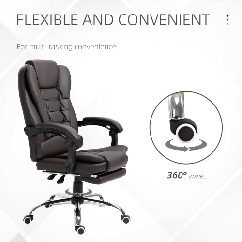Kepooman High Back Office Chair PU Leather Executive Office Chair with Retractable Footrest Padded Armrest - Brown