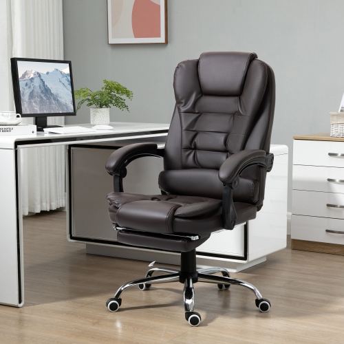 Kepooman High Back Office Chair PU Leather Executive Office Chair with Retractable Footrest Padded Armrest - Brown