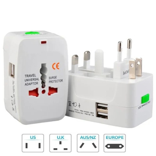 Universal Travel Adapter with 2 USB Ports – All-in-One AC Power Plug Charger for 150+ Countries – EU/UK/US/AU Compatible – 110V-220V Worldwide Wall
