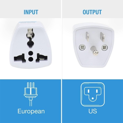XCRS [4 Pack] Universal Three-pin EU India to US/ CANADA Power Travel Plug Adapter - 250V 10A Universal AU UK EU to US AC Power Travel Power Socket