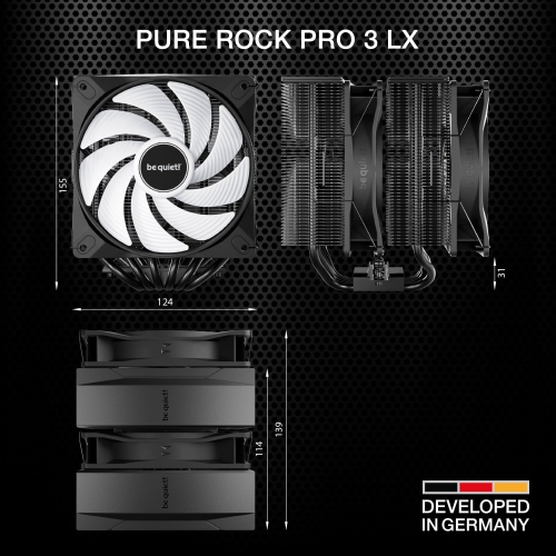 be quiet! Pure Rock Pro 3 LX CPU Air Cooler |6 High Performance 6mm Heat Pipes w/HDT Tech|120mm Quiet ARGB PWM Fan|AMD:AM4 AM5/Intel LGA