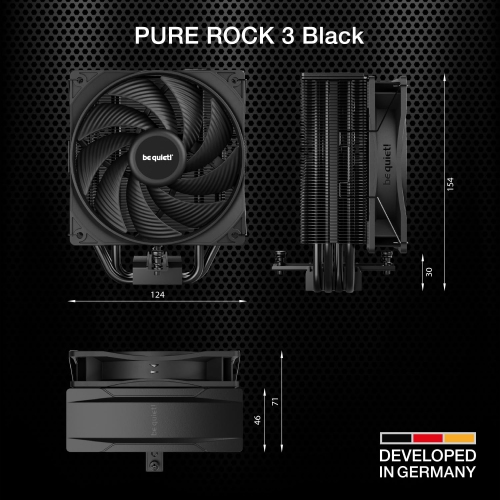 be quiet! Pure Rock 3 Black CPU Air Cooler | 4 High Performance 6mm Heat Pipes with HDT Technology | 120mm PWM Fan |AMD:AM4 AM5/Intel LGA