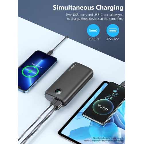 Chargeur portable 40000 mAh Chargeur portable; Chargeur portable QC 4,0 et PD 30 W; Recharge rapide; Écran LED intégré; 2 sortie USB 1 C