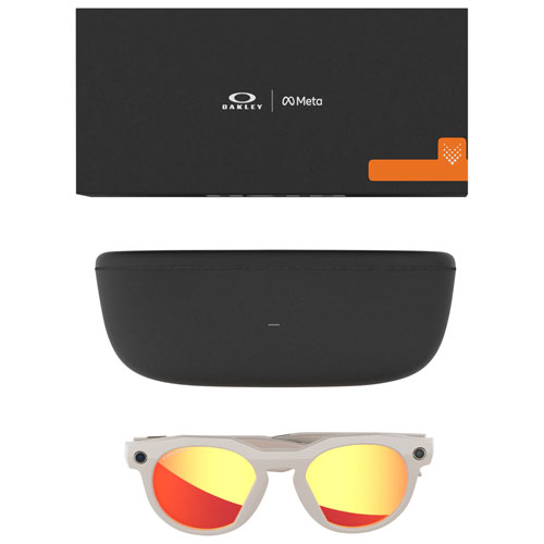 Lunettes intelligentes HSTN Meta d'Oakley avec intelligence artificielle, photo, vidéo, audio et assistant vocal - Gris chaud/Rubis Prizm