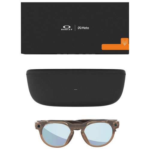 Lunettes intelligentes HSTN Meta d'Oakley avec intelligence artificielle, photo, vidéo, audio et assistant vocal - Brun fumé/Bleu polarisé Prizm